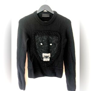 Philpp Plein authentic merino wool black embellished panther sweater. Size S